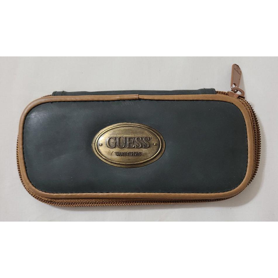 Vintage Guess Watch Case Green  Tan Accessory Travel Protection Zip Case Only